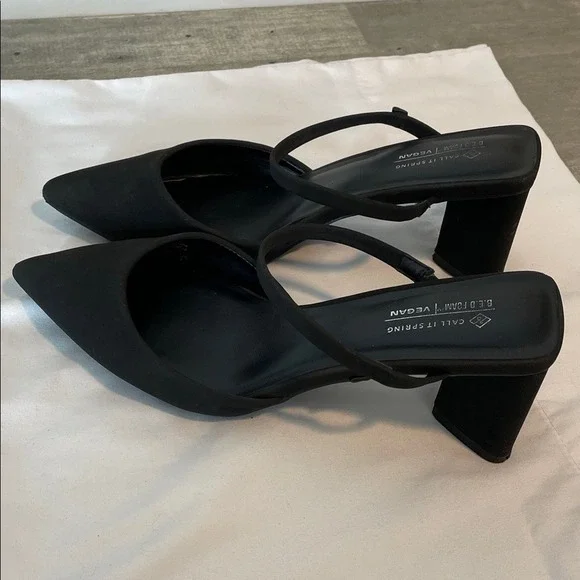Call It Spring‎ Vegan Suede Block Heel Mules Womens Black Good Pointed Toe Pump - Picture 8 of 9